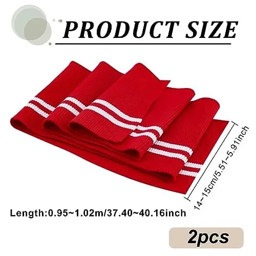 BENECREAT Red Striped Ribbing Fabric for Cuffs 15.2cm x 95cm (5.9" x 37.4") | 2-Pack Cotton Blend for Sewing Crafts thumbnail 2