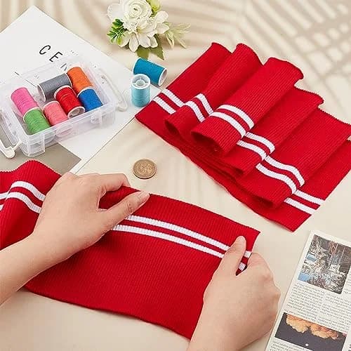 BENECREAT Red Striped Ribbing Fabric for Cuffs 15.2cm x 95cm (5.9" x 37.4") | 2-Pack Cotton Blend for Sewing Crafts thumbnail 3