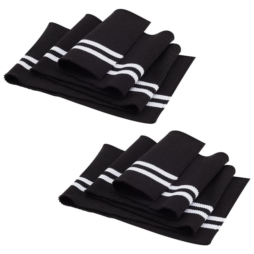 BENECREAT Elastic Fiber Ribbing Fabric 2pcs | Black Stripe Pattern, 5.5x37.5inch, 2mm Thick, Cotton & Elastic Blend for Garment Edging — Black