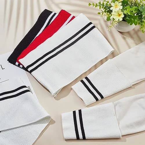 BENECREAT Elastic Fiber Ribbing Fabric 2pcs | Black Stripe Pattern, 5.5x37.5inch, 2mm Thick, Cotton & Elastic Blend for Garment Edging thumbnail 5