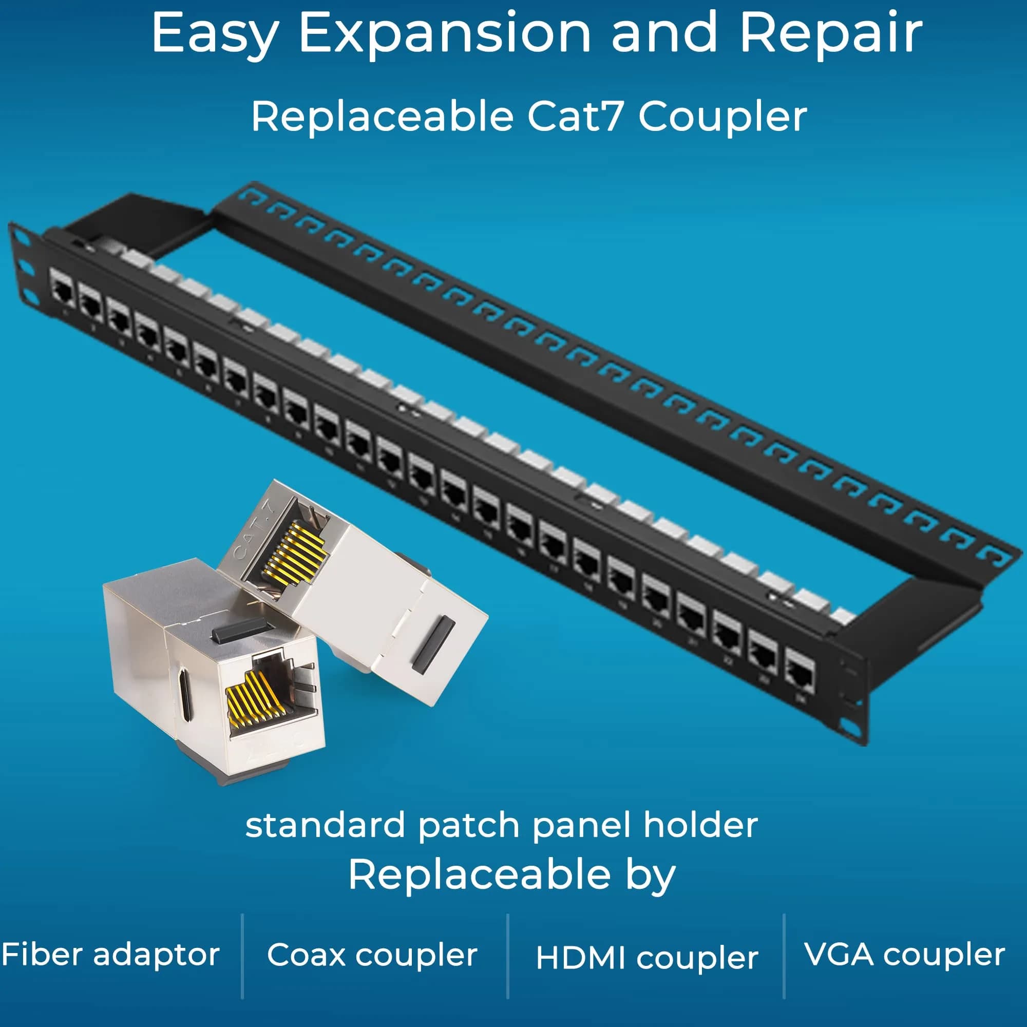 Rapink Cat7 Ethernet Patch Panel with Inline Keystone | 10G Support - view 5