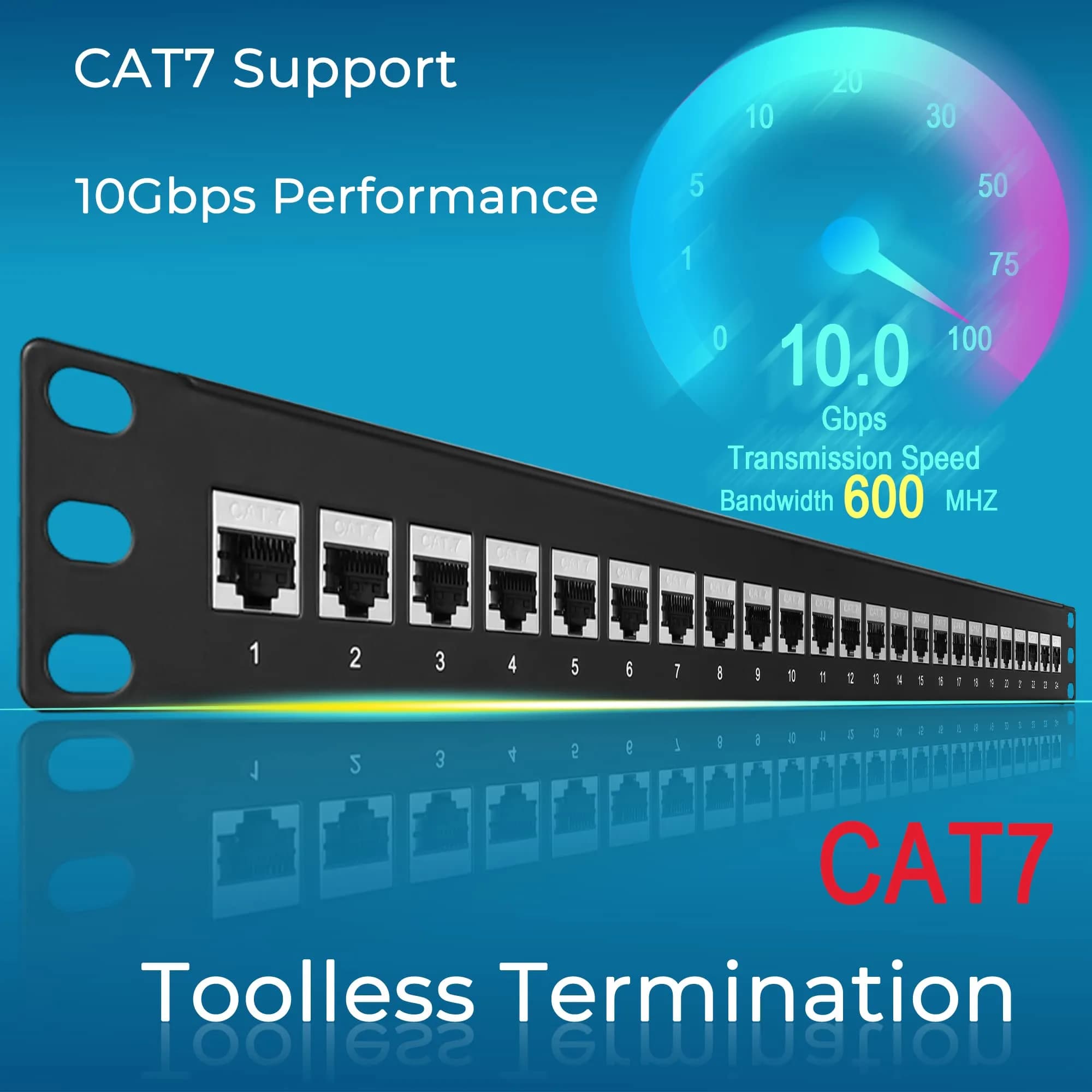 Rapink Cat7 Ethernet Patch Panel with Inline Keystone | 10G Support - view 2