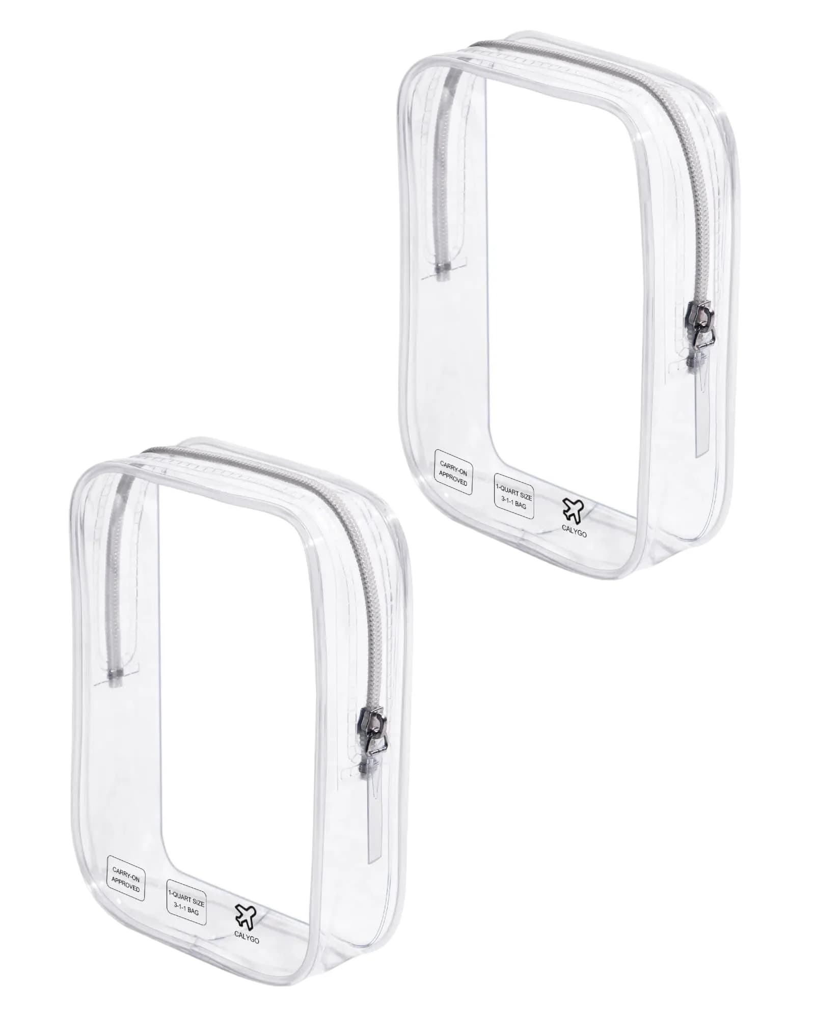 CALYGO TSA Approved Clear Toiletry Bag 2-Pack, 1 Quart (1L) | Travel Essentials for Liquids & Makeup — clear,clear