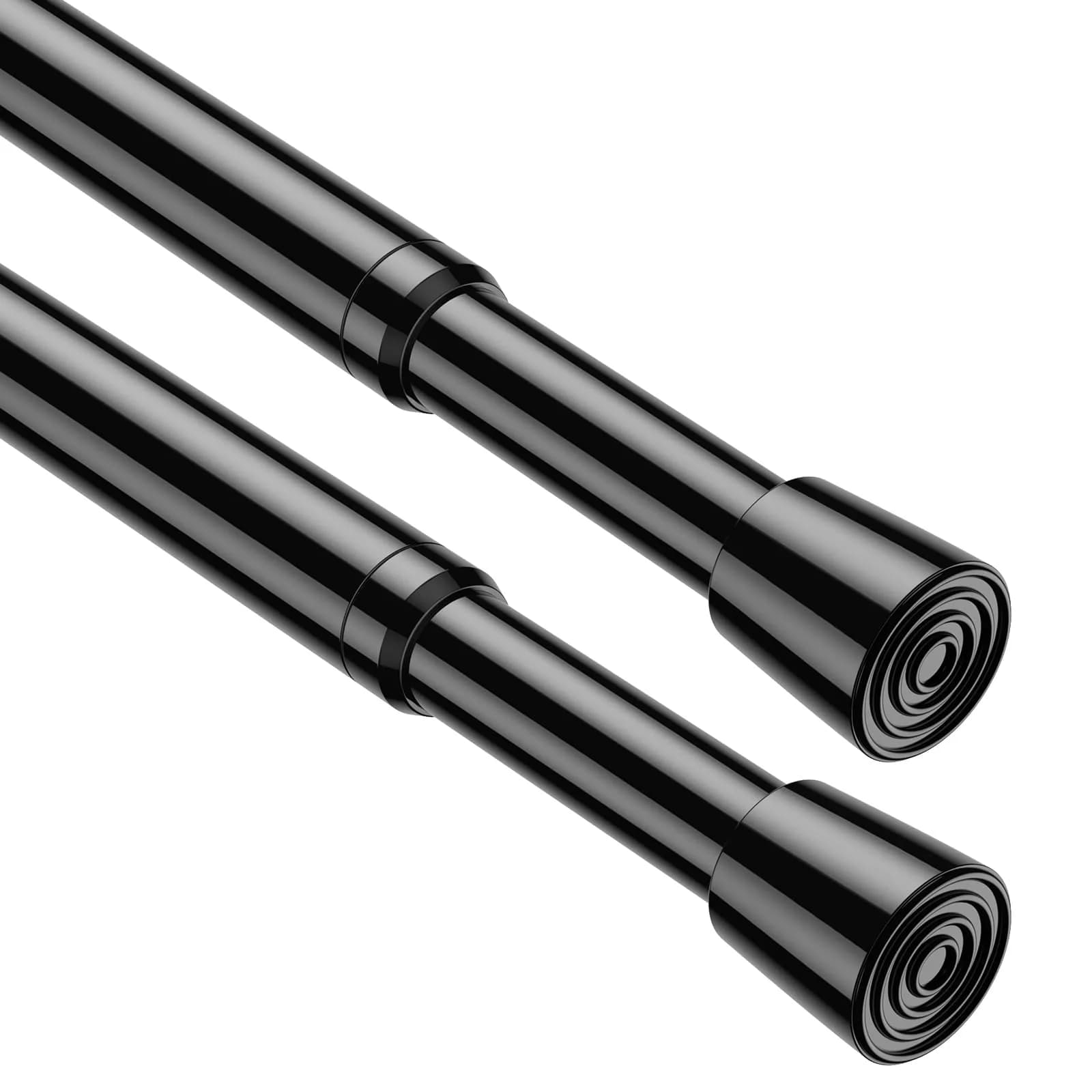 ZipGlo Black Spring Tension Curtain Rods 53.3 cm (21") - 2 Pcs | No-Drill Installation for Windows & Doors
