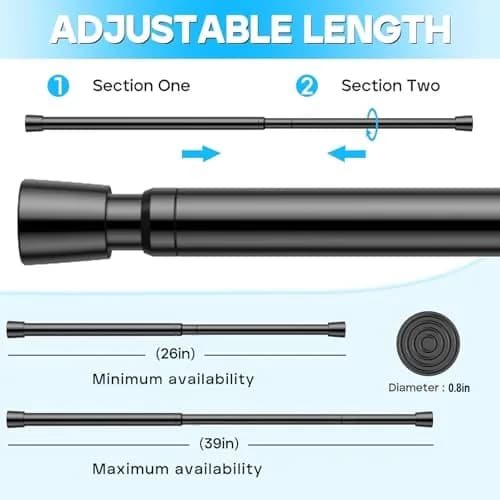 ZipGlo Black Spring Tension Curtain Rods 53.3 cm (21") - 2 Pcs | No-Drill Installation for Windows & Doors thumbnail 2