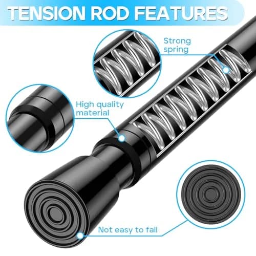 ZipGlo Black Spring Tension Curtain Rods 53.3 cm (21") - 2 Pcs | No-Drill Installation for Windows & Doors thumbnail 3