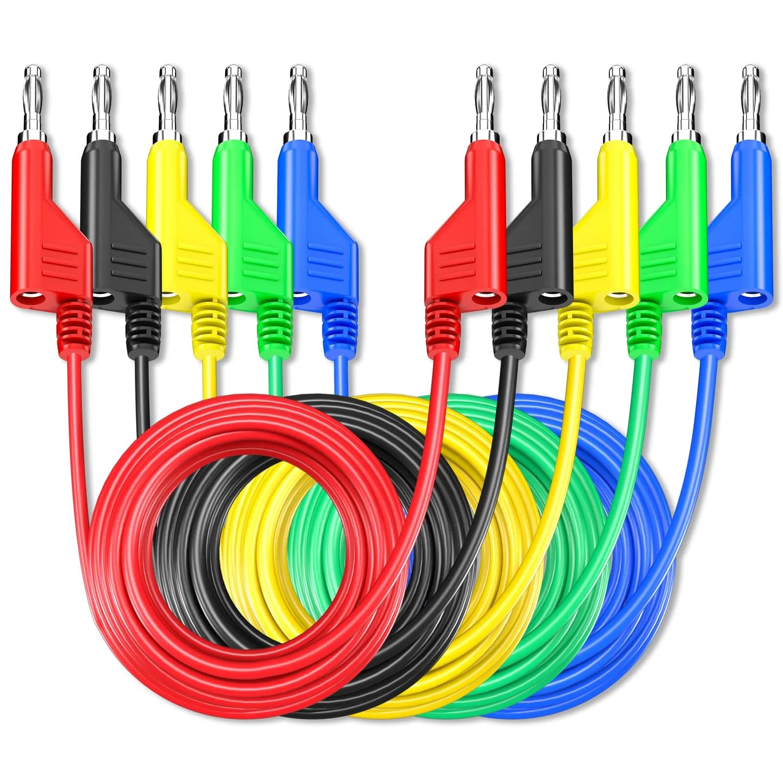 Goupchn Stackable Banana Plug Test Leads 2m (6.56ft) | 1000V 15A 5-Color Set