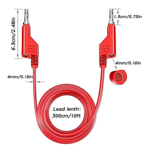 Goupchn 5PCS Stackable Banana to Banana Plug Test Leads 3m (10ft) | 1000V 15A Copper Leads for Circuit Testing thumbnail 2