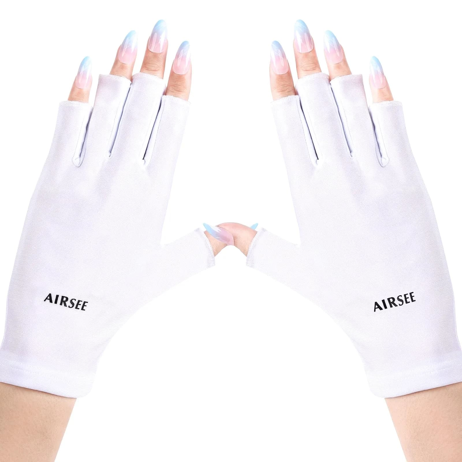 AIRSEE UPF50+ UV Protection Gloves for Nail Lamp | Fingerless, White, Nylon/Lycra - main product image