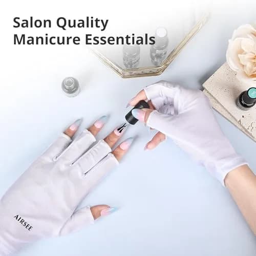 AIRSEE UPF50+ UV Protection Gloves for Nail Lamp | Fingerless, White, Nylon/Lycra thumbnail 4