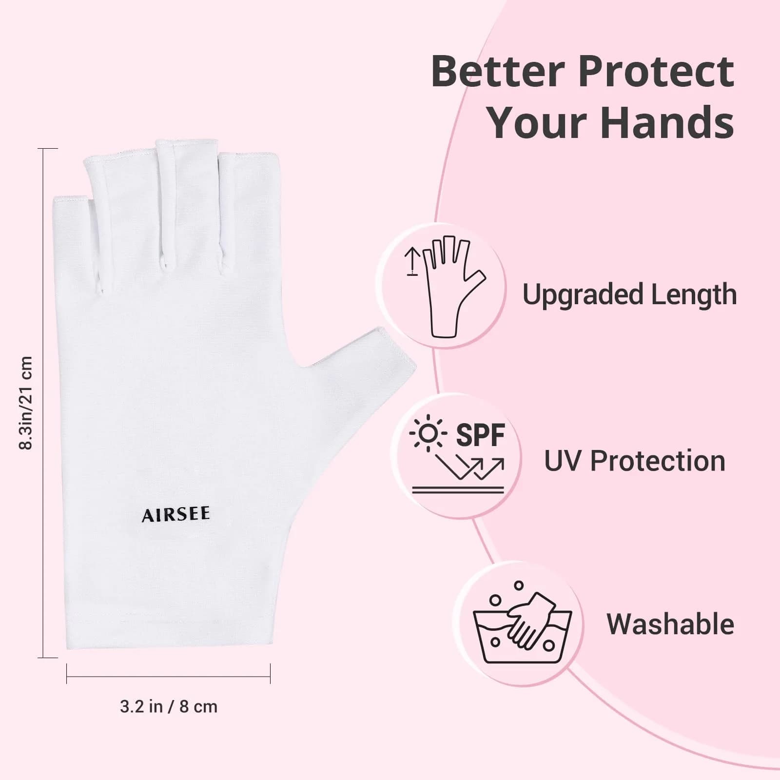 AIRSEE UPF50+ UV Protection Gloves for Nail Lamp | Fingerless, White, Nylon/Lycra - view 5