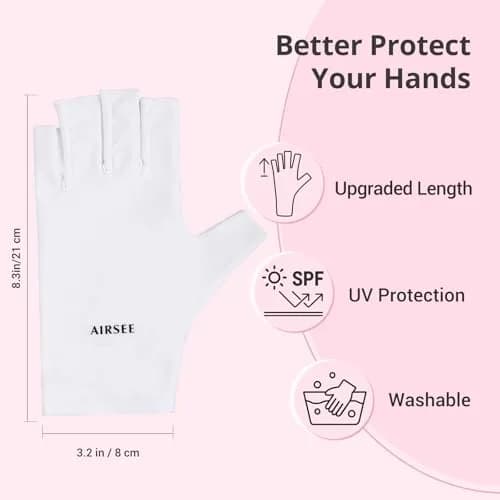 AIRSEE UPF50+ UV Protection Gloves for Nail Lamp | Fingerless, White, Nylon/Lycra thumbnail 5