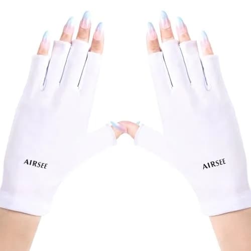 AIRSEE UPF50+ UV Protection Gloves for Nail Lamp | Fingerless, White, Nylon/Lycra thumbnail 1