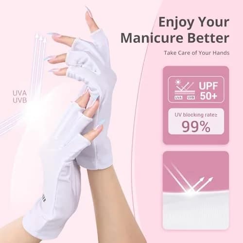AIRSEE UPF50+ UV Protection Gloves for Nail Lamp | Fingerless, White, Nylon/Lycra thumbnail 2