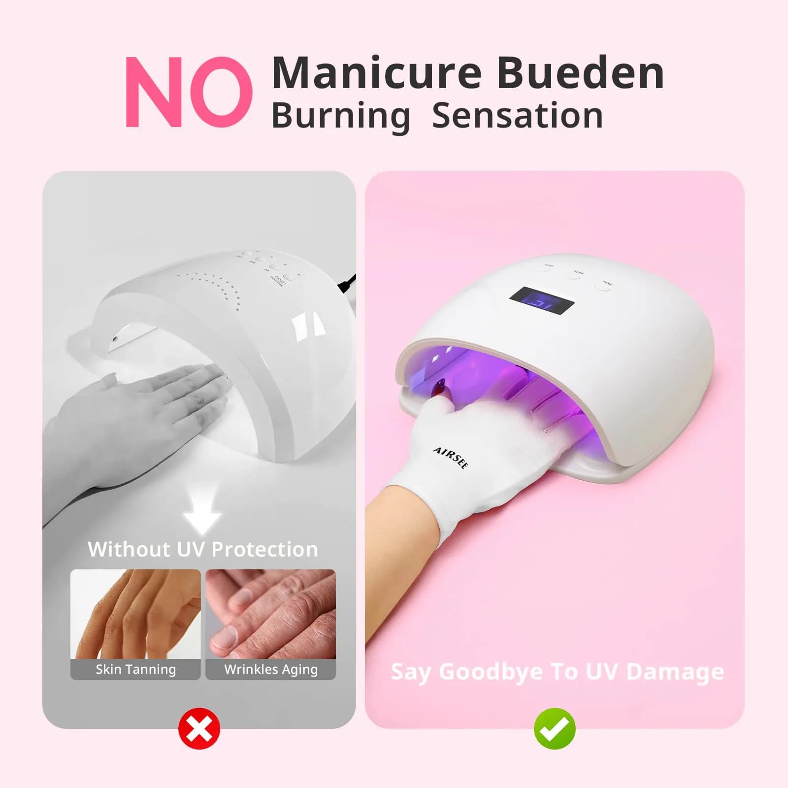 AIRSEE UPF50+ UV Protection Gloves for Nail Lamp | Fingerless, White, Nylon/Lycra - view 3