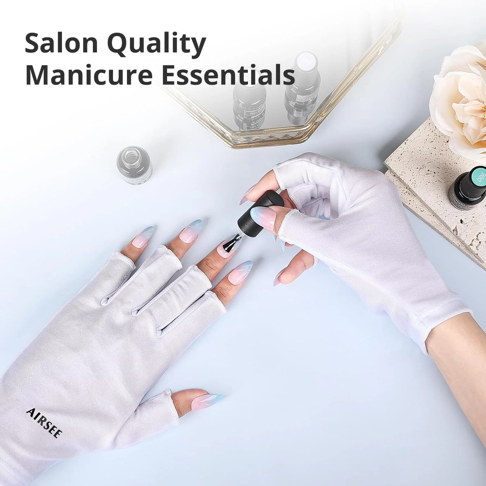 AIRSEE UPF50+ UV Protection Gloves for Nail Lamp | Fingerless, White, Nylon/Lycra - view 4