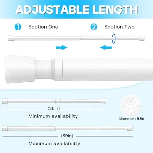 ZipGlo Spring Tension Curtain Rods 26-39 Inch White 2 Pack | No-Drill Installation for Indian Homes thumbnail 2