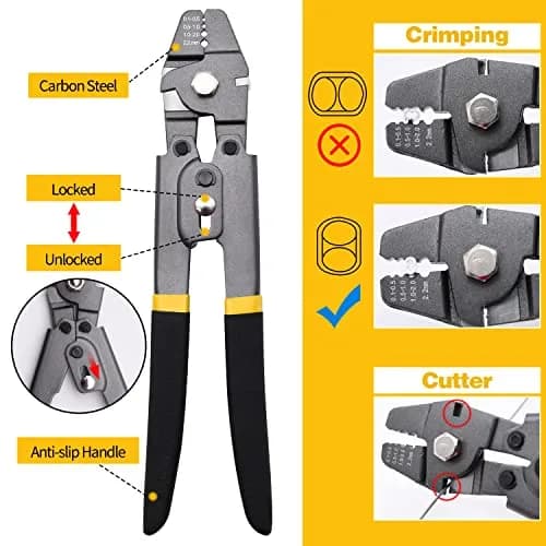 FGBNM 656ft Wire Rope Crimping Tool Kit with 1/16" Stainless Steel Cable, Aluminum Sleeves & Thimbles | Heavy Duty Crimper Set thumbnail 3
