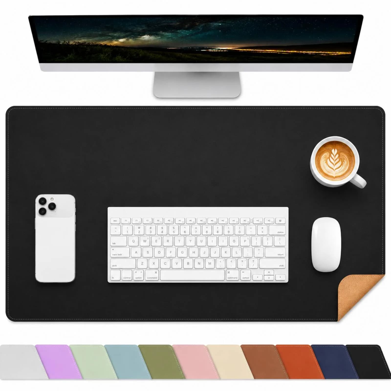 AFIING Cork Desk Mat Black 60cm x 35cm (23.6" x 13.7") | Dual-Sided Waterproof PU Leather & Cork — Black
