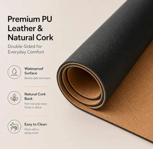 AFIING Cork Desk Mat Black 60cm x 35cm (23.6" x 13.7") | Dual-Sided Waterproof PU Leather & Cork thumbnail 4