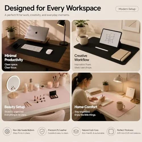AFIING Cork Desk Mat Black 60cm x 35cm (23.6" x 13.7") | Dual-Sided Waterproof PU Leather & Cork thumbnail 7