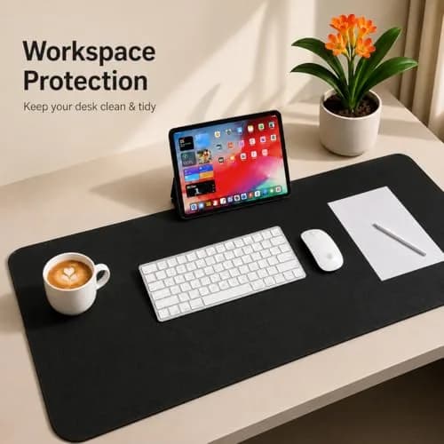 AFIING Cork Desk Mat Black 60cm x 35cm (23.6" x 13.7") | Dual-Sided Waterproof PU Leather & Cork thumbnail 2