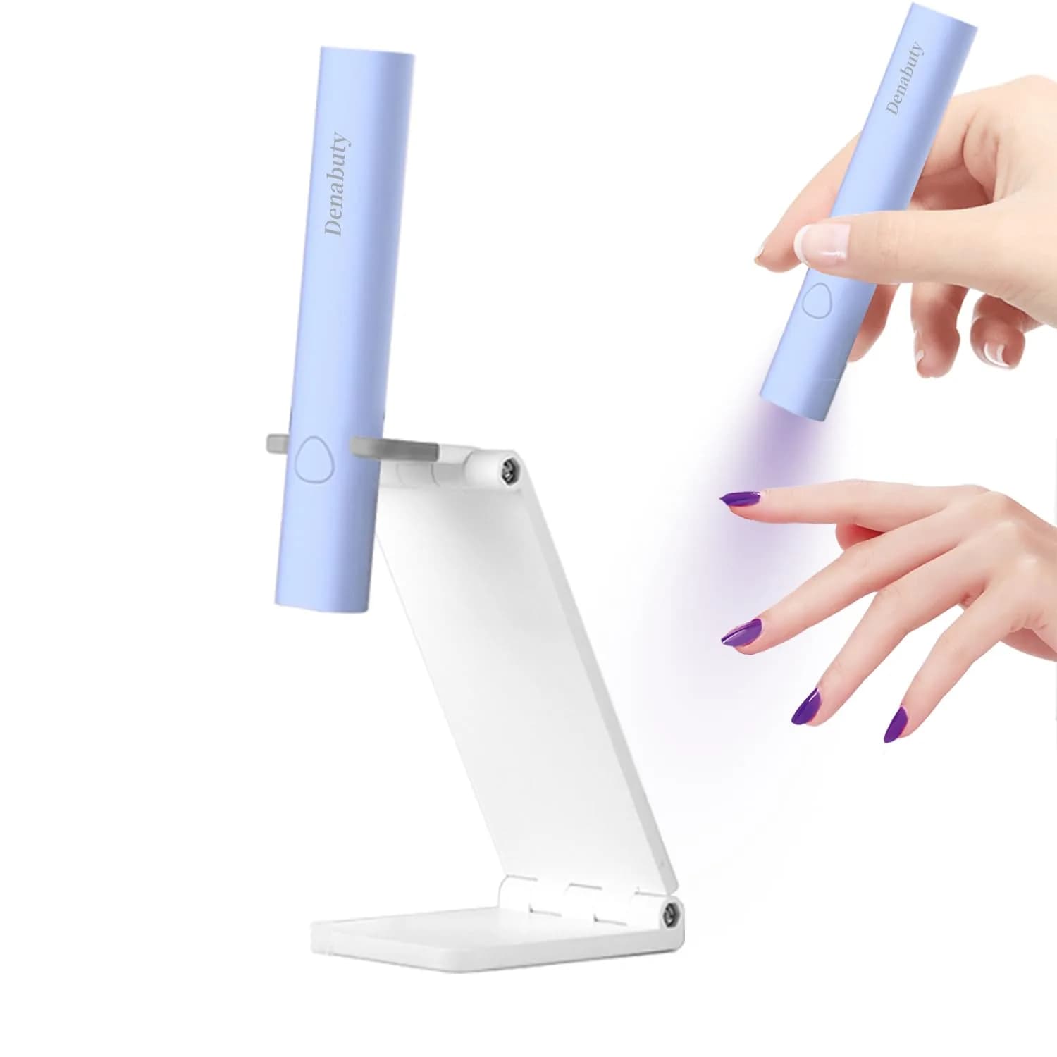 Denabuty Mini UV LED Nail Lamp Handheld with Stand, 11.3cm (4.4in) Blue | Fast Gel Curing for Manicures