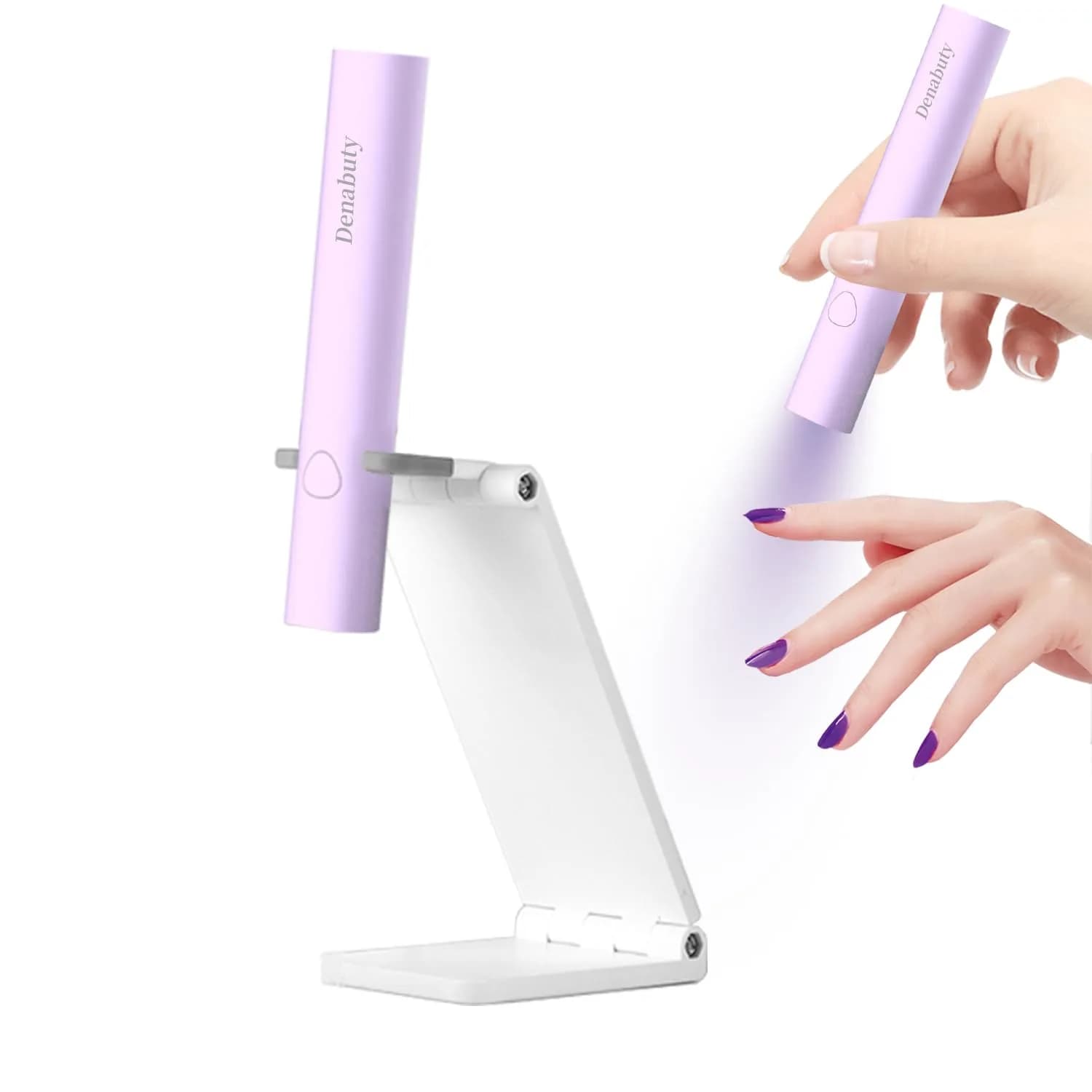 Denabuty Mini UV LED Nail Lamp Handheld with Stand, Violet | Portable Gel Nail Dryer for Art & Manicures