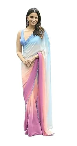 GLORY SAREES Women’s Georgette Printed Saree with Blouse Piece | Multicolour, One Size thumbnail 1
