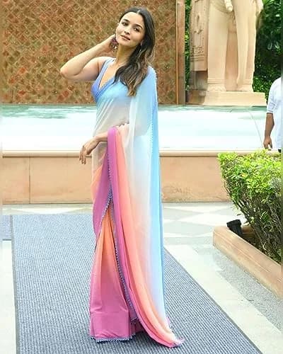 GLORY SAREES Women’s Georgette Printed Saree with Blouse Piece | Multicolour, One Size thumbnail 2