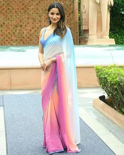 GLORY SAREES Women’s Georgette Printed Saree with Blouse Piece | Multicolour, One Size thumbnail 3