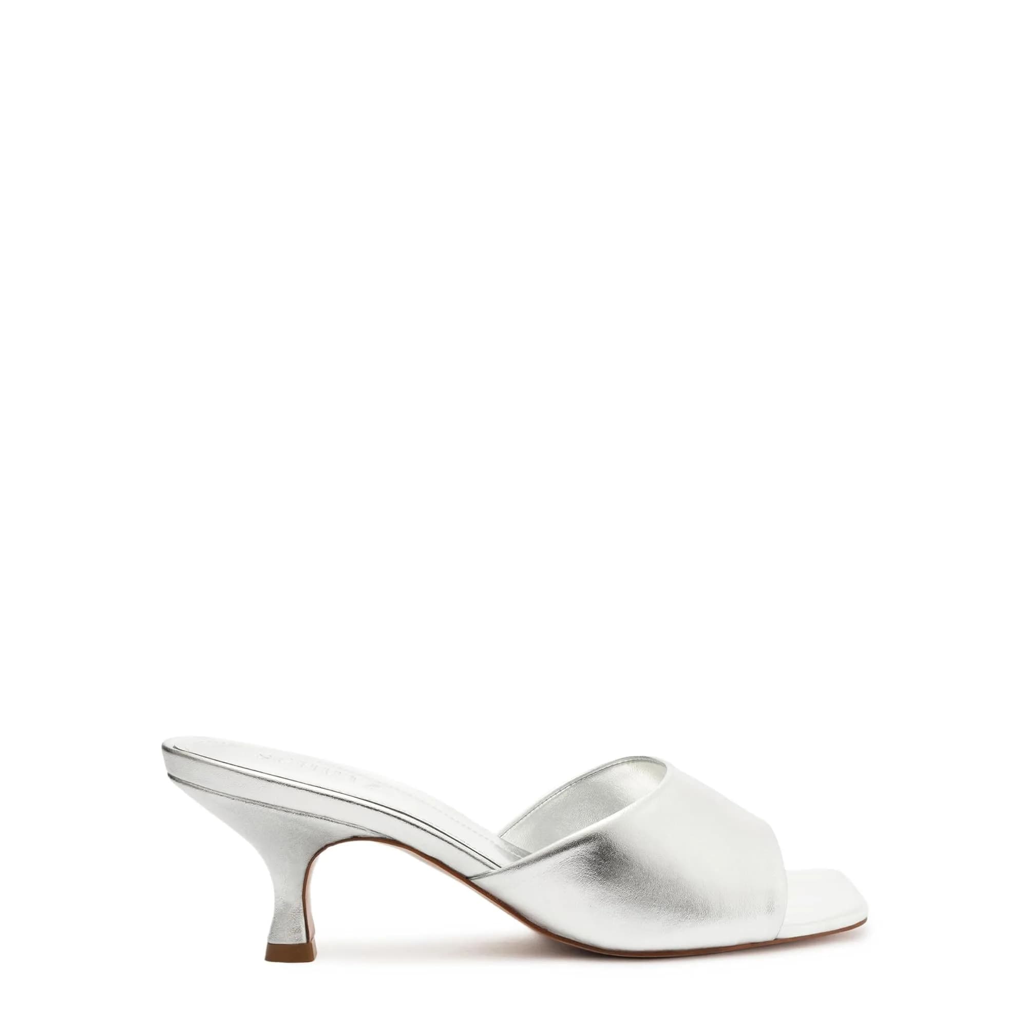 SCHUTZ Dethalia Silver Leather Heeled Sandal 5 US | Elegant Slip-On with 2.5-inch Stiletto Heel thumbnail 5