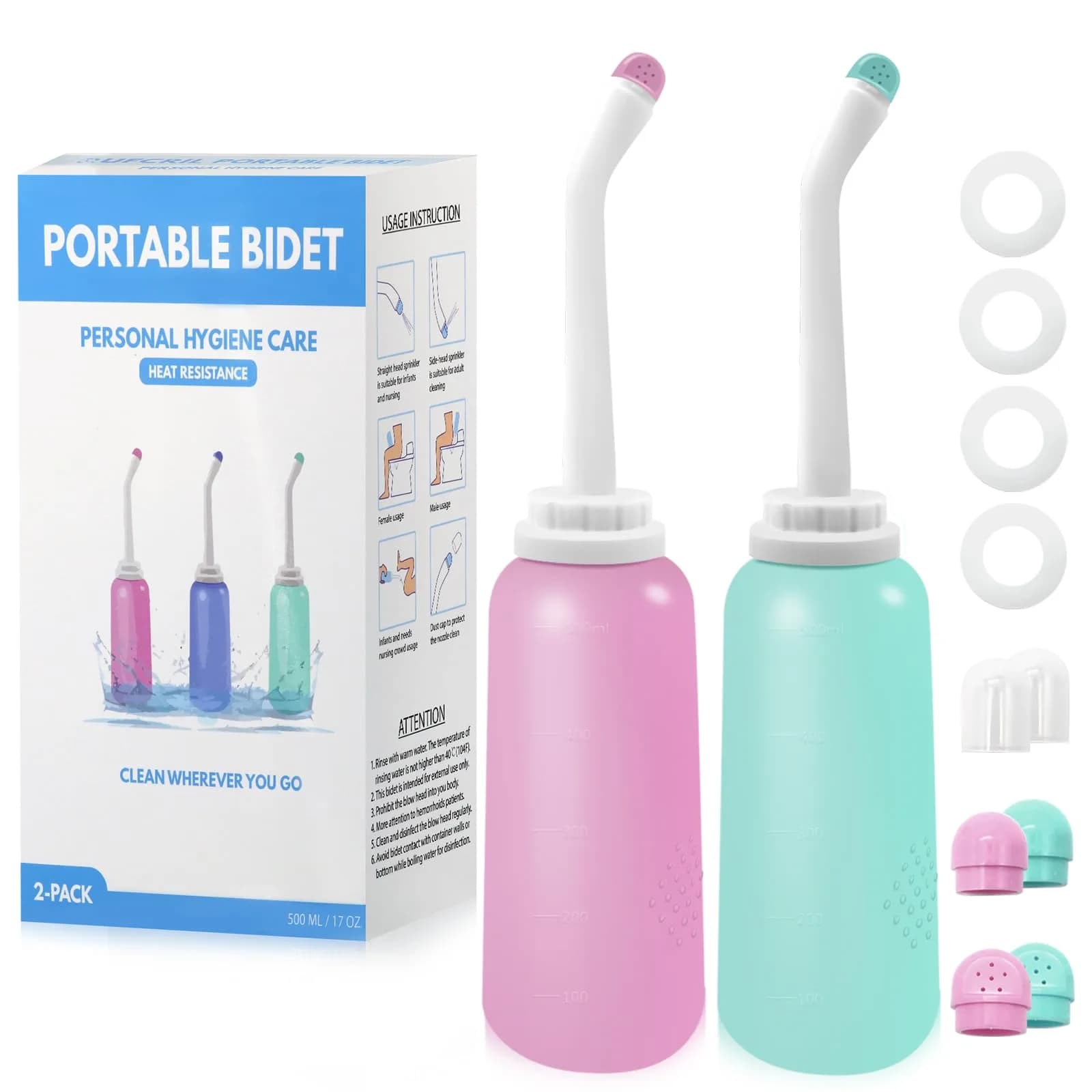 RUFCRIL Peri Bottle Postpartum 2-Pack 500ml (17.5 Fl Oz) | Upside Down Bidet for Perineal Care