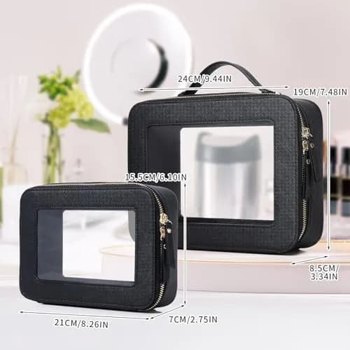 Pinkmik Clear Makeup Bag Set, M+L (2-Piece) | TSA Approved Waterproof Travel Cosmetic Case thumbnail 4