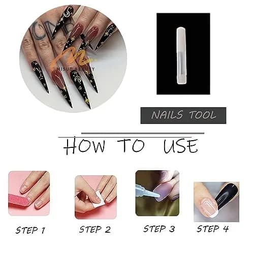 MISUD Press on Nails - Long Stiletto Goth Black with Gold Star Moon | 24 pcs thumbnail 6