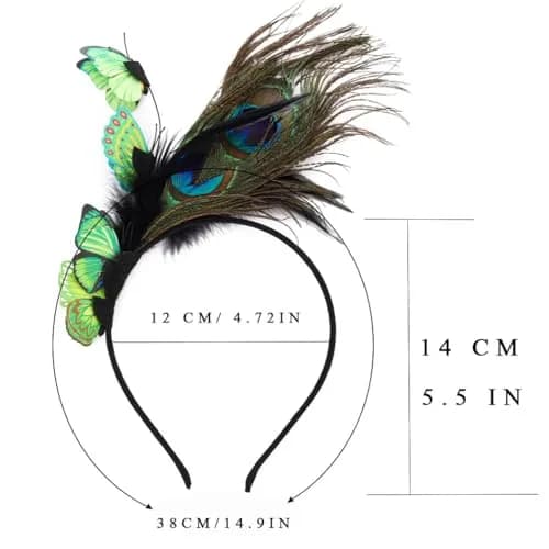 Coridy Boho Green Butterfly Peacock Feather Headpiece | 1920s Gatsby Flapper Headband for Women thumbnail 6