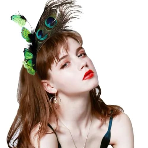 Coridy Boho Green Butterfly Peacock Feather Headpiece | 1920s Gatsby Flapper Headband for Women thumbnail 1