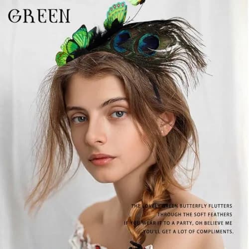 Coridy Boho Green Butterfly Peacock Feather Headpiece | 1920s Gatsby Flapper Headband for Women thumbnail 2