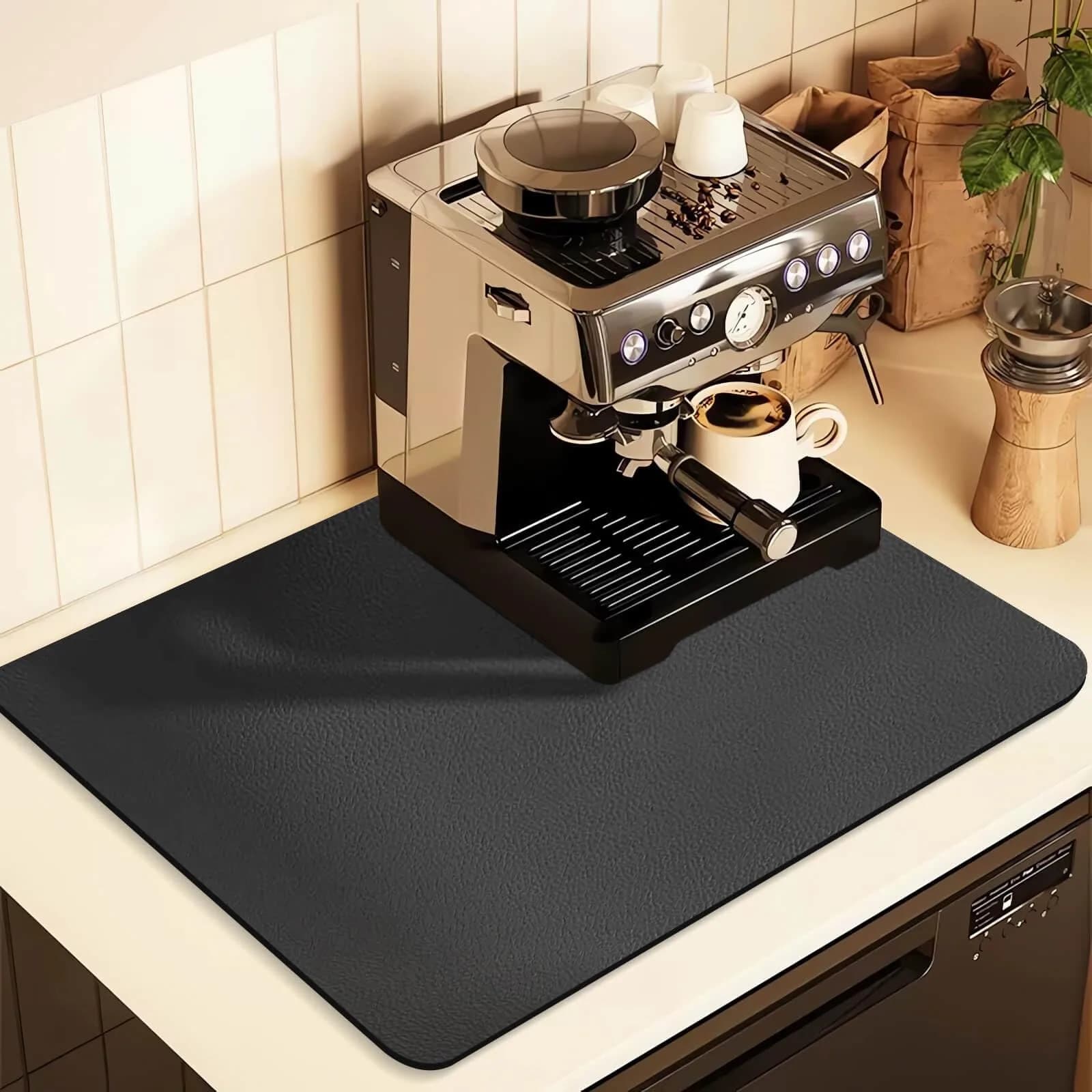 JuSiyley Coffee Mat for Countertops 48cm x 30cm (19"x12") | Absorbent Hide Stain Rubber Mat for Kitchen Counter - main product image