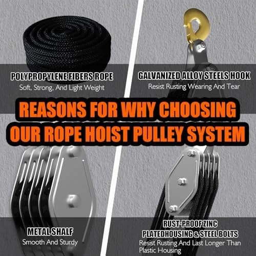YATOINTO Rope Hoist Pulley System 4400LB 65ft | Heavy Duty Lifting Block with 8:1 Ratio thumbnail 4