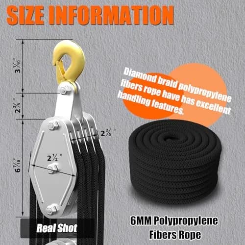 YATOINTO Rope Hoist Pulley System 4400LB 65ft | Heavy Duty Lifting Block with 8:1 Ratio thumbnail 5
