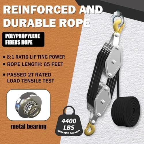 YATOINTO Rope Hoist Pulley System 4400LB 65ft | Heavy Duty Lifting Block with 8:1 Ratio thumbnail 3