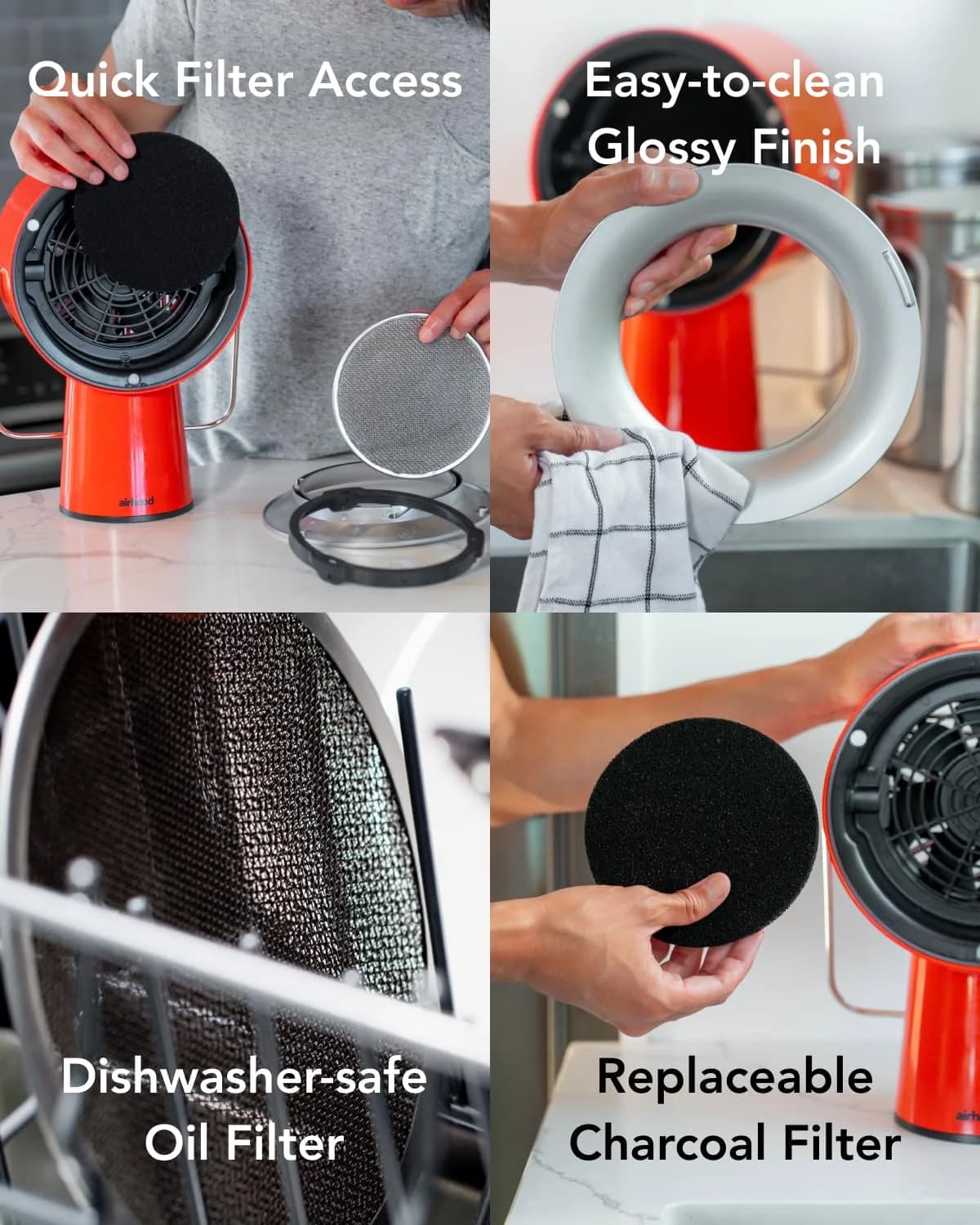 airhood Cadmium Orange Portable Kitchen Exhaust Fan, Ductless Air Purifier with 2 Activated Charcoal Filters & Stainless-steel Oil Filter | Easy to Clean - view 4