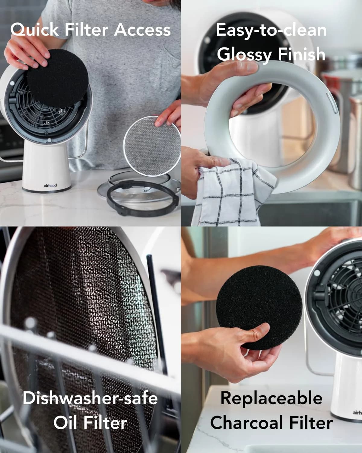airhood Cadmium Orange Portable Kitchen Exhaust Fan, Ductless Air Purifier with 2 Activated Charcoal Filters & Stainless-steel Oil Filter | Easy to Clean - Ivory White - view 4