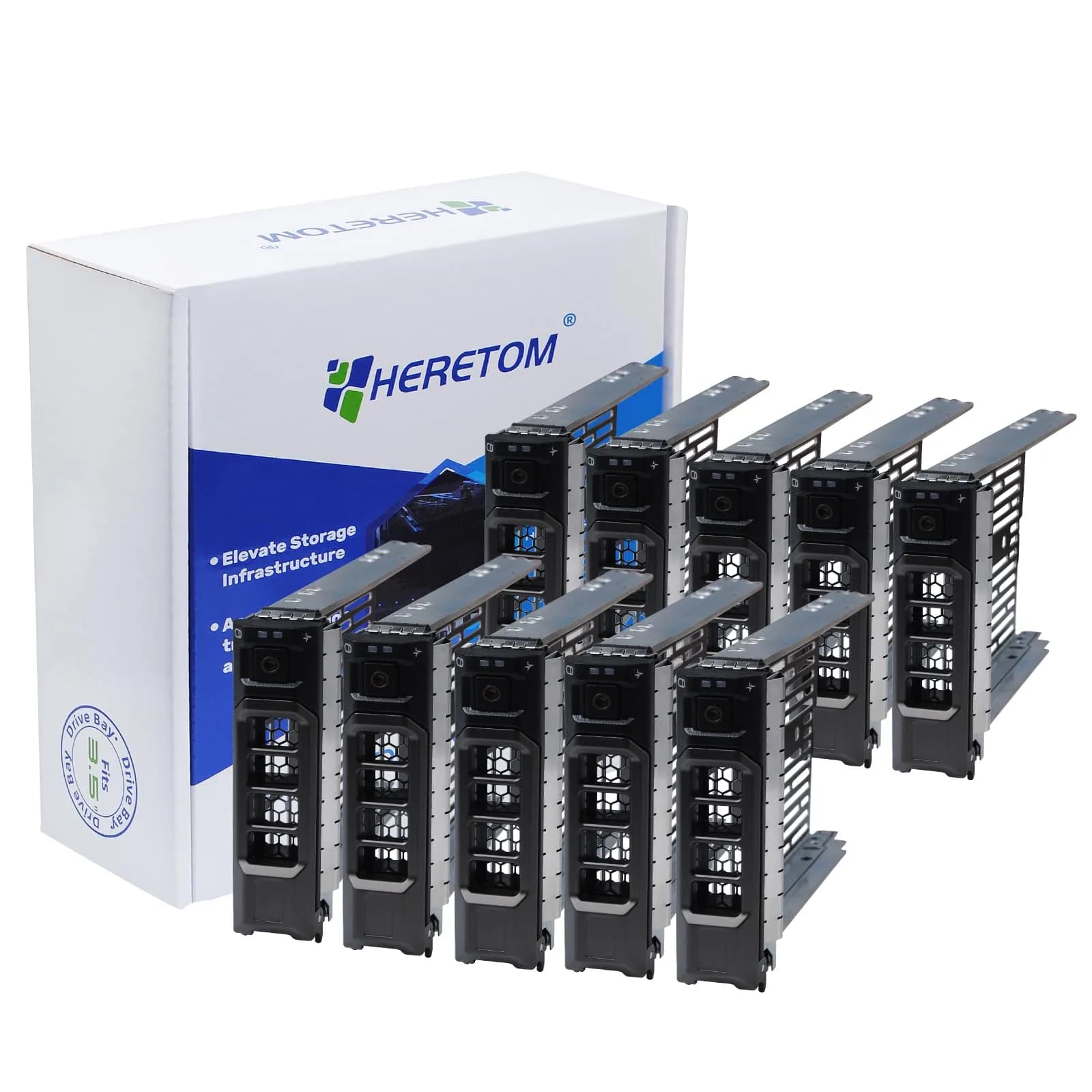 Heretom 10-Pack Hard Drive Caddy 3.5 SAS SATA SSD | Durable Metal Bracket for PowerEdge Servers — black