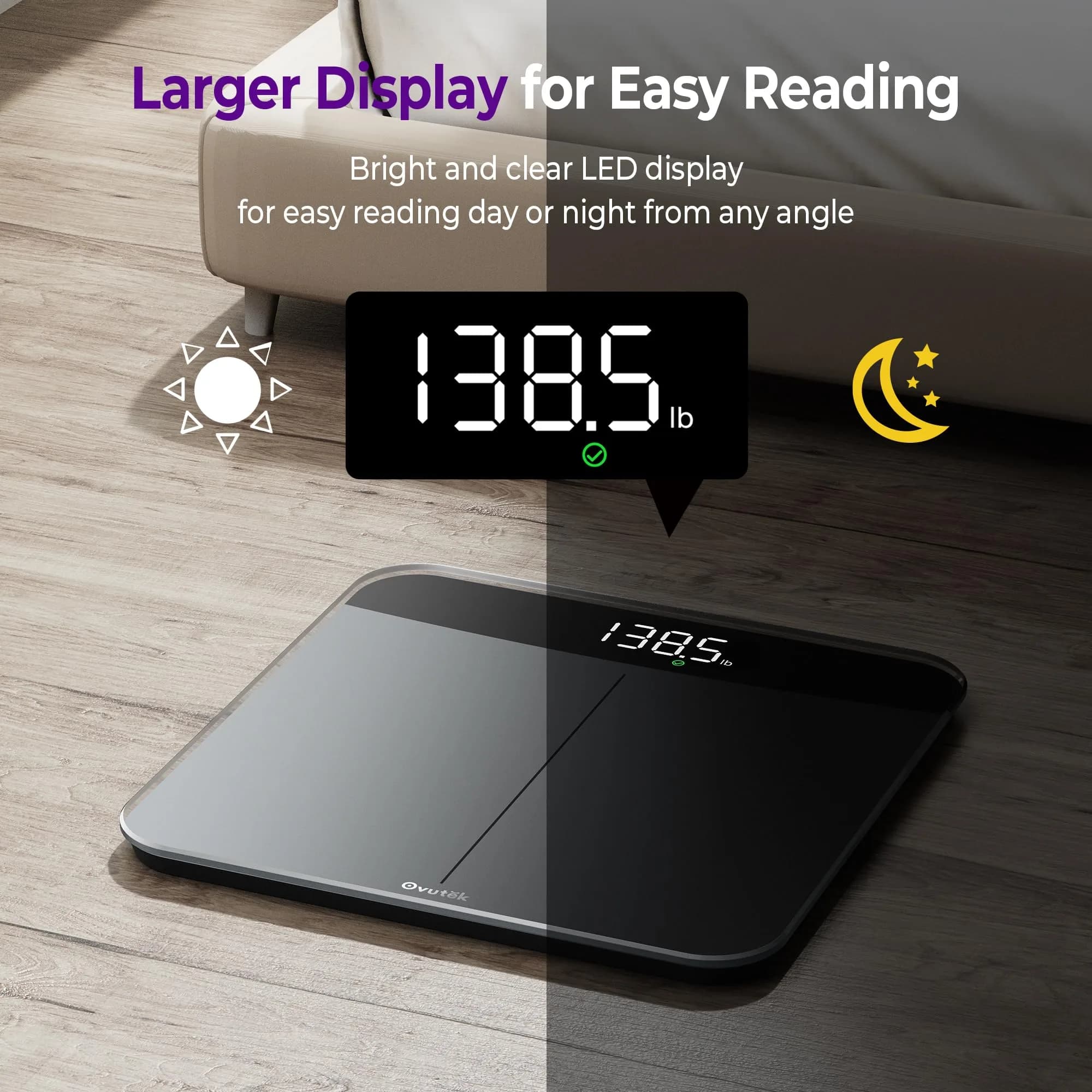 Ovutek Digital Body Weight Scale 450lb (205kg) | Accurate to 0.05lb with LED Display - view 3