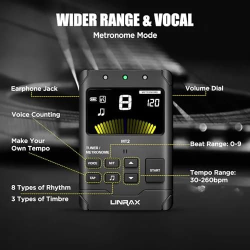 Linrax MT2 Rechargeable Metronome Tuner 3-in-1 | Chromatic Tuner for All Instruments thumbnail 4