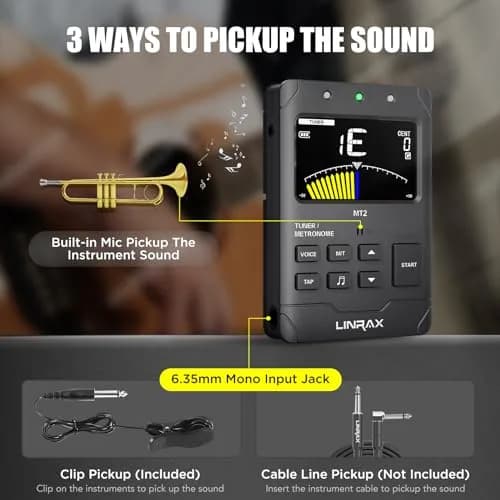 Linrax MT2 Rechargeable Metronome Tuner 3-in-1 | Chromatic Tuner for All Instruments thumbnail 2