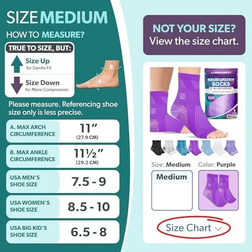 BraceAbility Neuropathy Socks (Pair) - Medium Purple | FDA Approved Diabetic Foot Support thumbnail 2