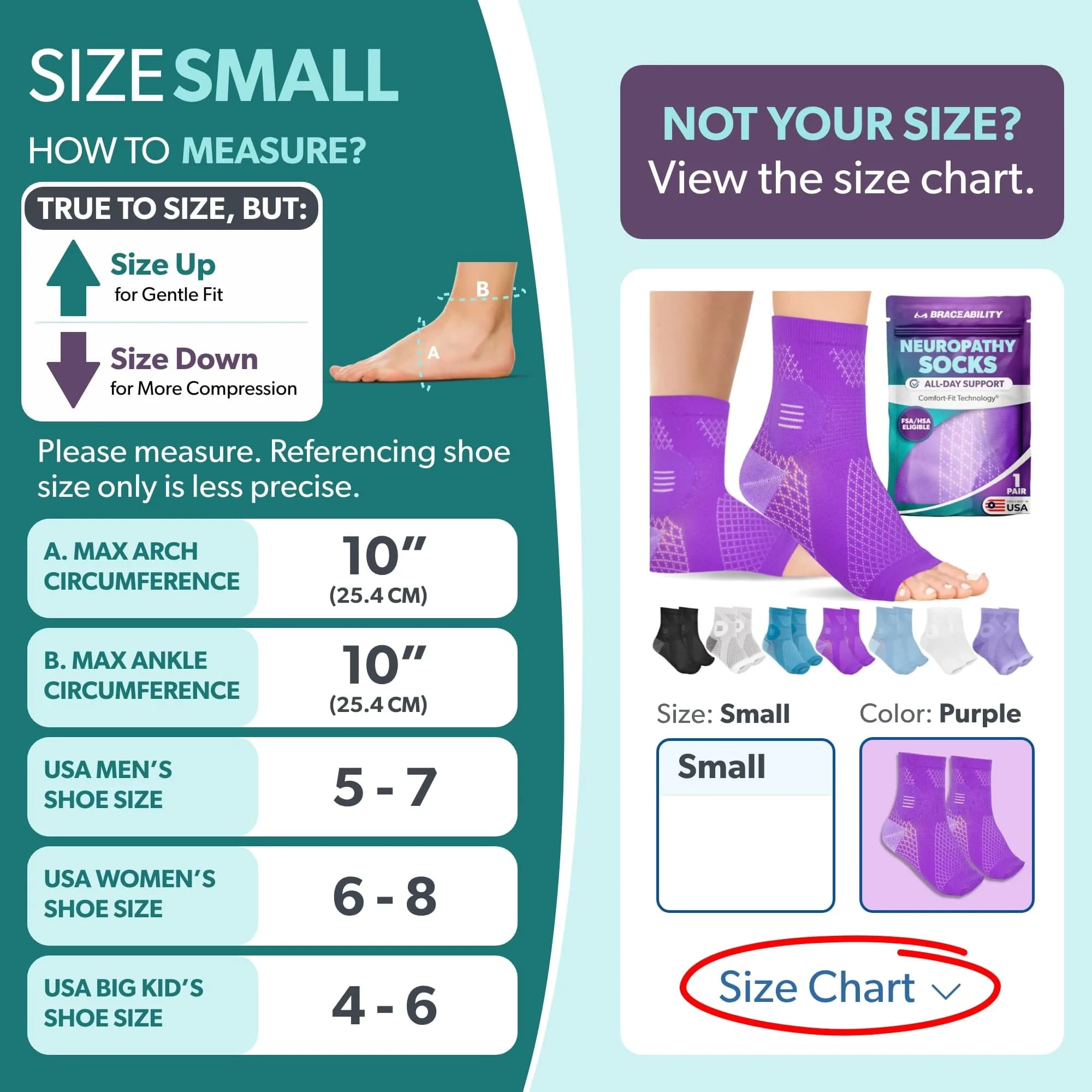 BraceAbility Neuropathy Socks - Small, Purple | FDA Approved Medical Compression Garment for Nerve Pain - view 2